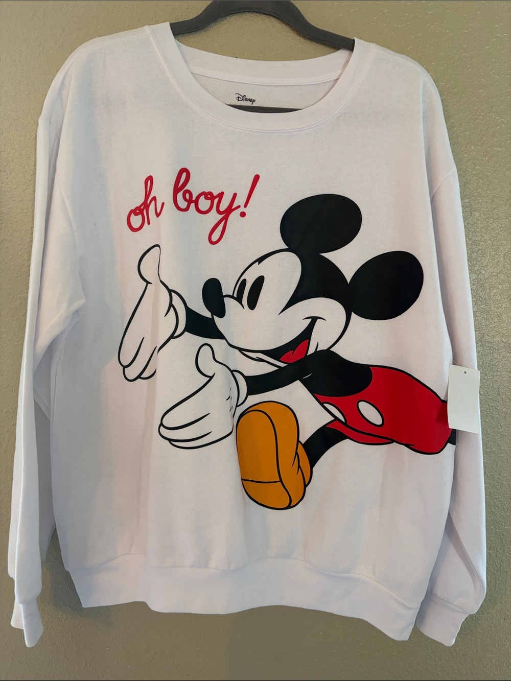 Disney White Women’s Sweatshirt with Mickey Mouse Graphic and Red Script
